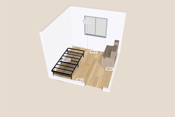 3D layout: Single bed and study desk in a 4.5-tatami kid’s room